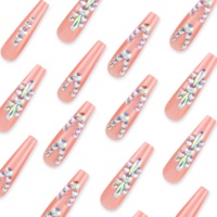 Lot de 24 faux ongles cercueil extra longs à couverture complète avec strass, support adhésif, en ABS, design pré-dessiné, marque privée