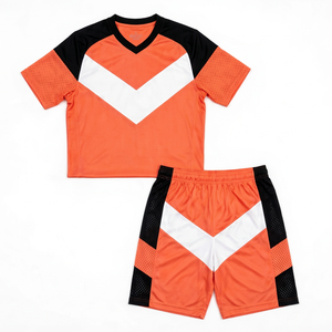 Ensemble de maillot de football PADA PRIME pour homme, col en V rouge, maillot et short en mesh color block, respirant, 100% polyester, vêtements de sport sublimés - Product Image 1