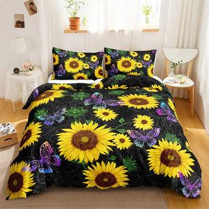 Großhandel Blume Bett bezug Bettwäsche-Set Benutzer definierte Sonnenblume Schlafzimmer Bett bezug Kissen bezug 3-teiliges Set - Product Image 4
