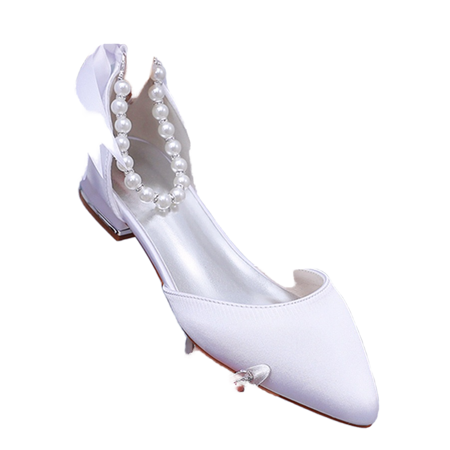 beaded dress shoes Satin Beaded Ribbon Low Heels Bridal Shoes