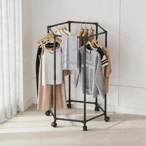 Hexagonal 360 °   Porte-vêtements rotatif multi-étages sur roulettes – Organisateur de vêtements autoportant et pivotant - Product Image 1