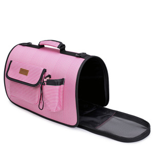 Pet Carrier <b>Backpack</b> Nylon Striped Pink Multi Functional Dog <b>Cat</b> Bag Portable Breathable Single Shoulder Design - Product Image 3