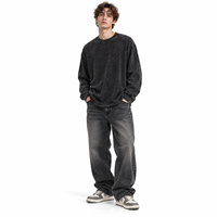 T-shirt à manches longues personnalisé 230 GSM en coton épais 100 % délavé, col rond vintage vieilli, streetwear, vente en gros OEM pour hommes