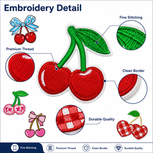 Lot de patchs brodés cerises à thermocoller ou à coudre, appliques mignonnes en forme de fruits pour vêtements, vestes, sacs, décoration DIY - Product Image 2