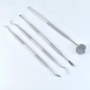Ensemble d'outils dentaires en acier inoxydable argenté à poignée moletée, éliminateur de tartre et de plaque, ensemble de soins bucco-dentaires 4 pièces avec miroir buccal - Product Image 5
