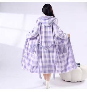 Peignoir à capuche en microfibre tissée à carreaux, longueur genou, doux et lisse, avec cordon de serrage, séchage rapide, mignon, luxueux, élégant, tendance, <span class=keywords><strong>devant</strong></span> élégant - Product Image 2