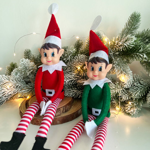 Bambola <span class=keywords><strong>Elfo</strong></span> di Natale in Peluche, Giocattolo Flessibile da Seduta con Cappello per Decorazione Domestica e da Tavolo per le Festività - Product Image 1