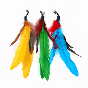 ティーザーリフィルキャットフィッシングロッド子猫用カラフルな羽毛フィッシングロッドキャタピラーベル交換可能ヘッドティーザスティック - Product Image 5