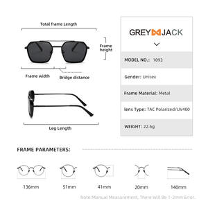 Lunettes de soleil polarisées Greyjack, monture en métal noir, protection UV400, design carré unisexe, type 3, verres TAC - Product Image 3