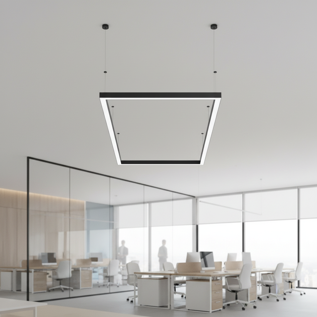 Modern Square LED Pendant Lamp with Wireless Control and Adjustable Height | IP44 Rated High CRI 90 Small Size for Office