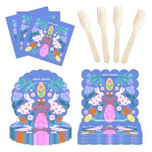 ชุดอุปกรณ์จัดงานเลี้ยงอีสเตอร์ DAMAI ลายกระต่าย ไข่ จาน ถ้วย ผ้าเช็ดปาก ช้อนส้อม ผ้าปูโต๊ะ ชุดภาชนะสำหรับงานเลี้ยงอีสเตอร์ - Product Image 1