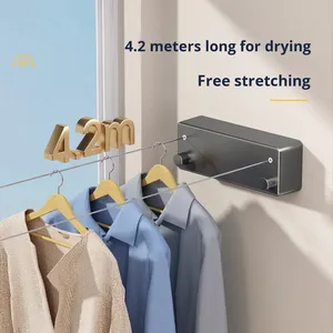 Corde <span class=keywords><strong>à</strong></span> <span class=keywords><strong>linge</strong></span> sans vue pour salle de bain, 5.1m, corde <span class=keywords><strong>à</strong></span> <span class=keywords><strong>linge</strong></span> rétractable <span class=keywords><strong>à</strong></span> double fil pour séchage de couette de vêtements de balcon - Product Image 2