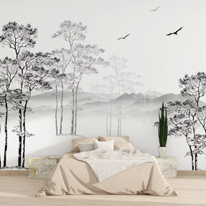 Murale Impermeabile in Stile Nordico con Albero e Uccelli in Bianco e Nero, Decorazione Moderna Minimalista <span class=keywords><strong>per</strong></span> Camera da Letto e Soggiorno, Rimovibile - Product Image 4