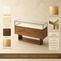Vitrine de présentation de bijoux en bois avec éclairage LED |   Vitrine à bijoux avec dessus en verre et tiroirs de rangement pour les bijouteries haut de gamme