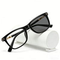 Lunettes de vue photochromiques carrées pour hommes, monture noire TR, branches en métal doré, verres anti-lumière bleue à transition, lunettes optiques d'extérieur