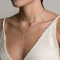 Collier Duo Lariat en Argent 925 avec Diamants et Cristaux pour Femmes, Bijoux à la Mode Gemnel