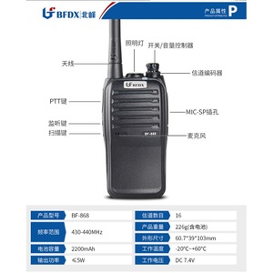 Walkie Talkie Analógico Bfdx BF-868 con Batería de 2200mAh, Comunicación de Largo Alcance para Uso Civil, Comercial y Hotelero - Product Image 3