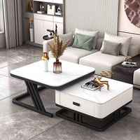 Table basse moderne convertible en pierre et verre, style luxe léger, pour petits appartements