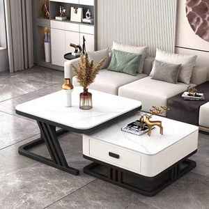 Table basse moderne convertible en pierre et verre, style luxe léger, pour petits appartements - Product Image 2