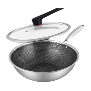<span class=keywords><strong>Wok</strong></span> Antiadherente de Acero Inoxidable de Triple Capa para Inducción con Tapa de Vidrio, Perfecto para Saltear, Estofar y Cocinar al Vapor, Apto para Lavavajillas/Horno - Product Image 1