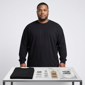 T-shirt à manches longues pour homme, taille plus, 200 GSM, coton et élasthanne, coupe ample, logo personnalisé, vente en gros, 2XL à 5XL - Product Image 5