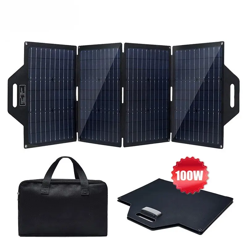 Factory price 100w Waterproof Folding Solar Panel Portable Charger Kit with USB 4 Foldable Solar Panels