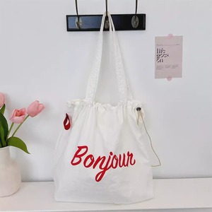 Bolsa de lona ligera con cordón y logotipo personalizado, bolsa de hombro informal con letras para uso diario, MOQ bajo - Product Image 2
