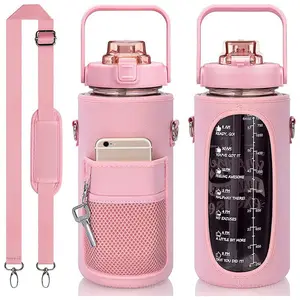 Bouteille Tritan Portable mains libres 2L marqueur de temps de motivation carafe Fitness Gym Sport bouteille d'eau avec poignée et manche de téléphone en paille