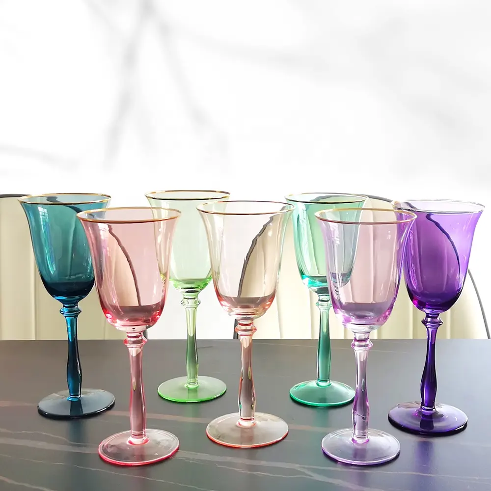 Wholesale Wedding Champagne Flute Hotel Water Goblet Restaurant Glass Cup Crystal Red Wine Glass with Gold Rim