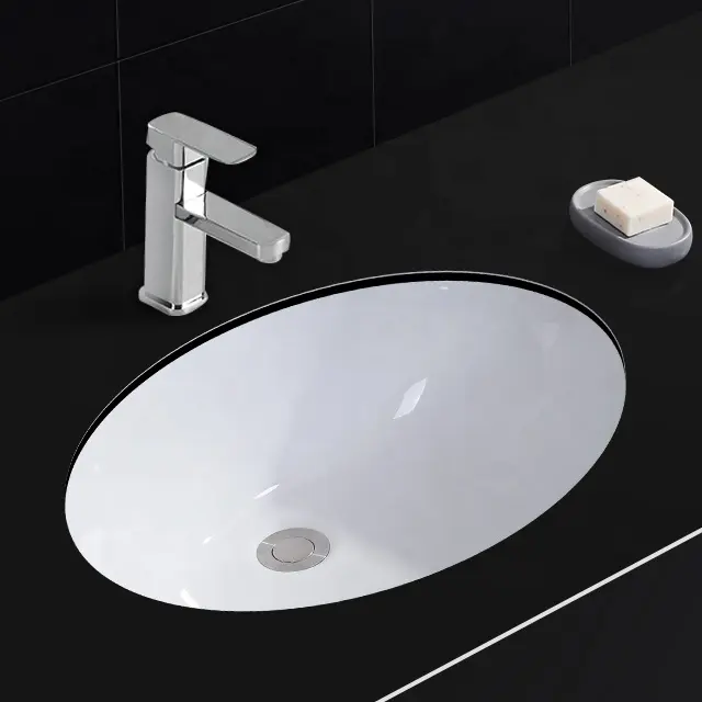 Lavabo de salle de bain en céramique blanche, organiseur de rangement pour lavabo de salle de bains, hauteur Standard plusieurs tailles ovales