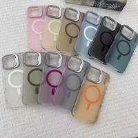 Coque de téléphone portable magnétique de couverture arrière transparente en PC électrolytique de luxe pour iPhone 13 14 15 16 Pro Max avec protection de Film d'objectif