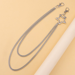 <b>Waist</b> <b>Chain</b> Double Layer Metal <b>Chain</b> Star Pendant Hip Hop Fashion Accessory For Pants And Skirts Daily Wear Zinc Alloy - Product Image 2