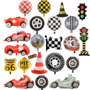 Nouveau style Ballon gonflable 18 pouces à carreaux noir et blanc en film d'aluminium, thème course automobile, décoration pour rallye de formule, motif cercle - Product Image 1