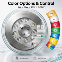 Lumière de piscine subaquatique, DC 24V, IP68, étanche, en acier inoxydable 316, lampe de piscine 9W 18W 27W, couleur RGB avec télécommande