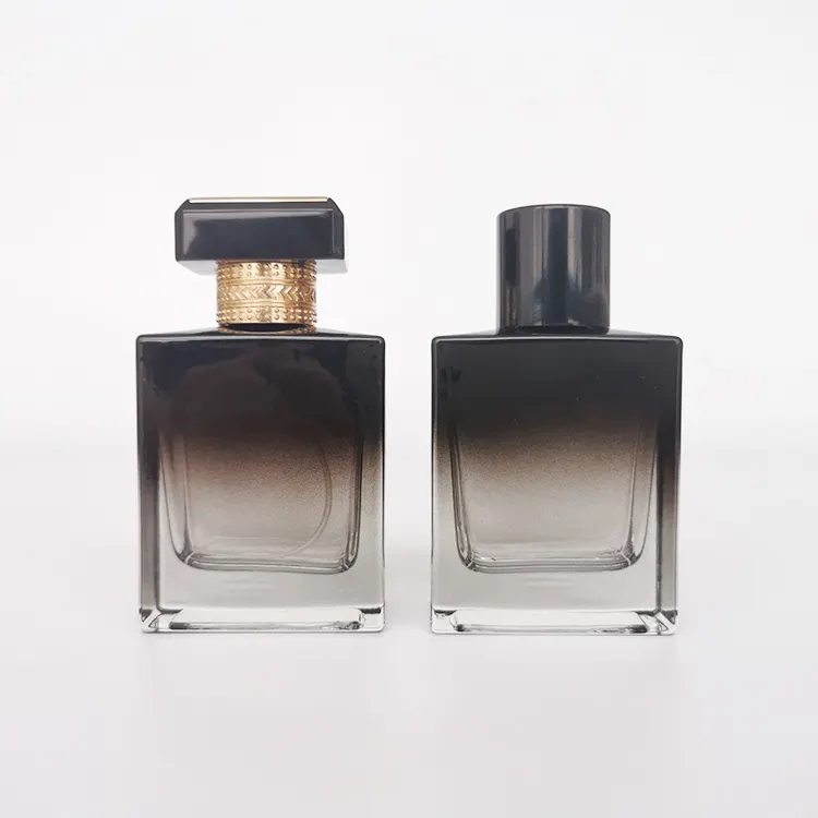 Luxus 50ml Farbverlauf schwarz klare Farbe flache Schulter quadratische Glass prüh flasche neues Design Parfüm flasche