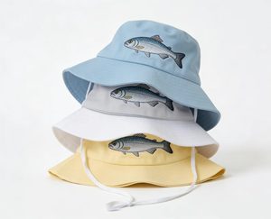 Sombrero de Pescador Personalizado con Bordado de Peces, Correa para la Barbilla, Ala Ancha, Protección Solar de Algodón, para Playa y Aire Libre - Product Image 5
