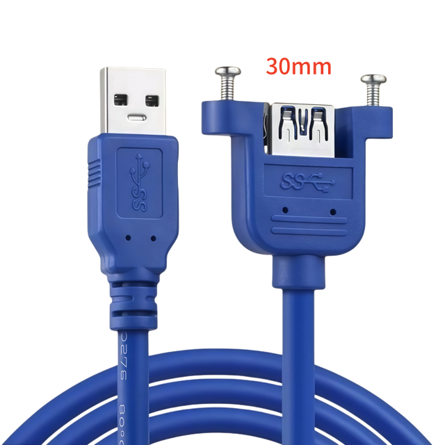USB 3.0 Type a Male to Female 5Gbps Extension Cable Panel Mount Ear Screws Braid Shielding Metal Material for Printer Camera Use