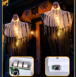 Décoration de fantôme suspendu pour Halloween avec lumières LED, alimentée par piles, pour porte, porche, jardin, maison hantée, décoration de fête - Product Image 4