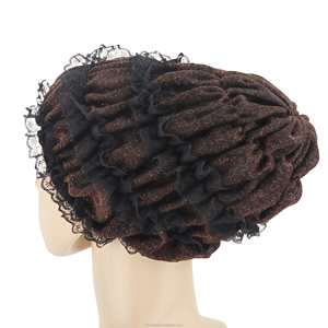 Nouvel ensemble écharpe longue plissée unie en dentelle écologique <span class=keywords><strong>et</strong></span> chapeau bob élastique assorti, respirant, pour <span class=keywords><strong>femme</strong></span>, style hijab musulman, collection automne - Product Image 4