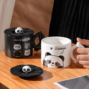 Tasse en céramique Panda mignon avec couvercle écologique <span class=keywords><strong>Internet</strong></span> célébrité Couple tasse petit déjeuner eau cadeau tasse <span class=keywords><strong>pour</strong></span> filles comprend cuillère accessoire - Product Image 4