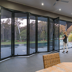 Puertas plegables grandes y modernas con cerradura interna, acordeón, puertas corredizas impermeables de aluminio plegables de doble vidrio para patio - Product Image 5