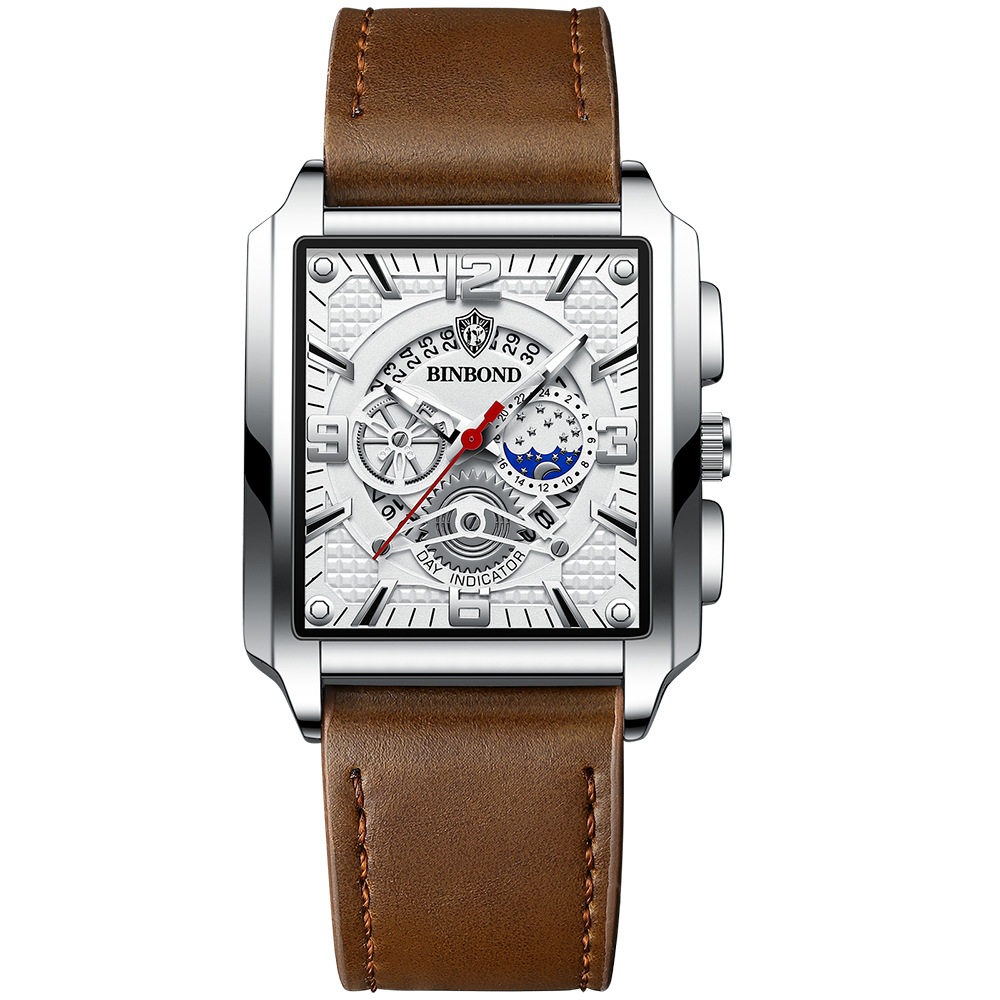 Brown leather - stainless steel - white finish - white nails
