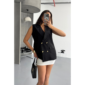 Gilet long décontracté rétro en lin noir boutonné pour femme avec broderie décorative en tissu tissé – Collection Automne - Product Image 5