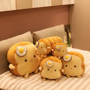 Kawaii boneka mainan mewah kualitas tinggi grosir roti panggang panjang bentuk irisan bantal lembut mentega makanan lucu mainan mewah tersedia