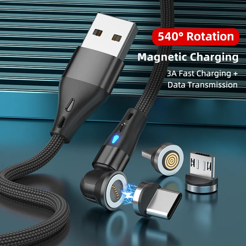 2023 nouveau câble de données de charge magnétique 7pin 3in1 rotation gratuite + flexion pour tous les téléphones portables chargeur adaptateur câbles USB