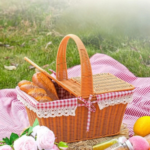 Huihua Precio de fábrica Cesta de picnic al aire libre Diseño tejido vintage Gran capacidad para compras y almacenamiento