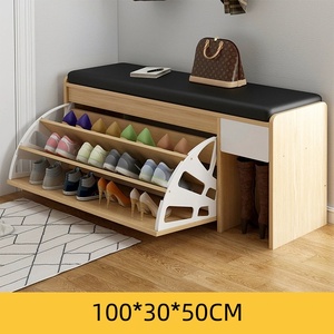 Modern Wood Flip Drawer Shoe Storage Bench Cushioned Entryway Shoe <strong>Cabinet</strong> for Bedroom Living Room or <strong>Hallway</strong> - Product Image 5