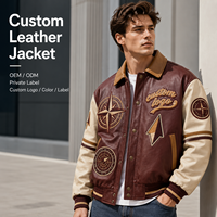 Chaqueta Varsity de Marca Privada para Hombre, Color Borgoña, con Cuello de Cuero Color Marfil, Ropa Deportiva, Chaqueta Letterman con Bordado Gráfico