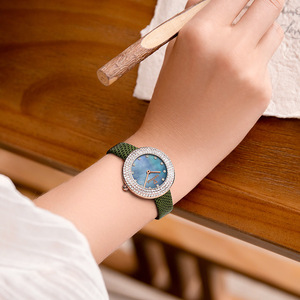 Mark Fairwhale Women's Quartz <strong>Watch</strong> Mother of Pearl Dial Zirconia Diamond Inlay Waterproof Leather Strap Ladies Dress Wristwatch - Product Image 6