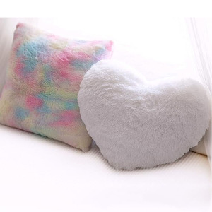 Girls Room Bed Ornament Soft Rainbow <strong>White</strong> <strong>Fluffy</strong> Case Heart Shape Cuddle Plushie Custom Home Decorative Throw <strong>Pillow</strong> - Product Image 1
